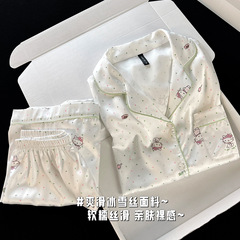 2025新款波点KT猫睡衣女夏季冰丝短袖甜美可爱高级感家居服两件套