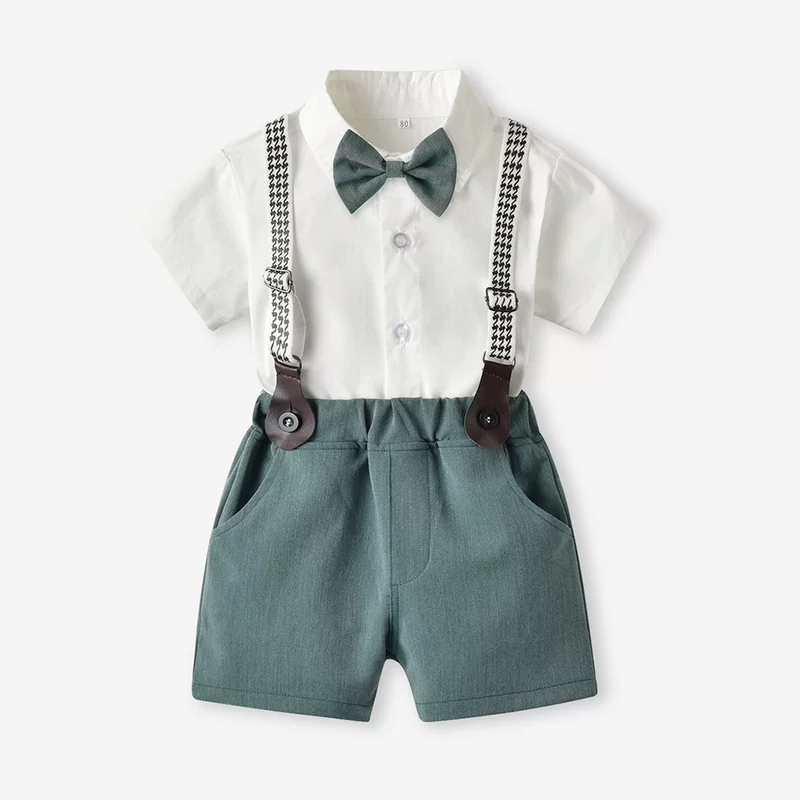 Summer sleeves for boys, set, shirt, overall, trousers, children's dress, with short sleeve, Korean style, children's clothing