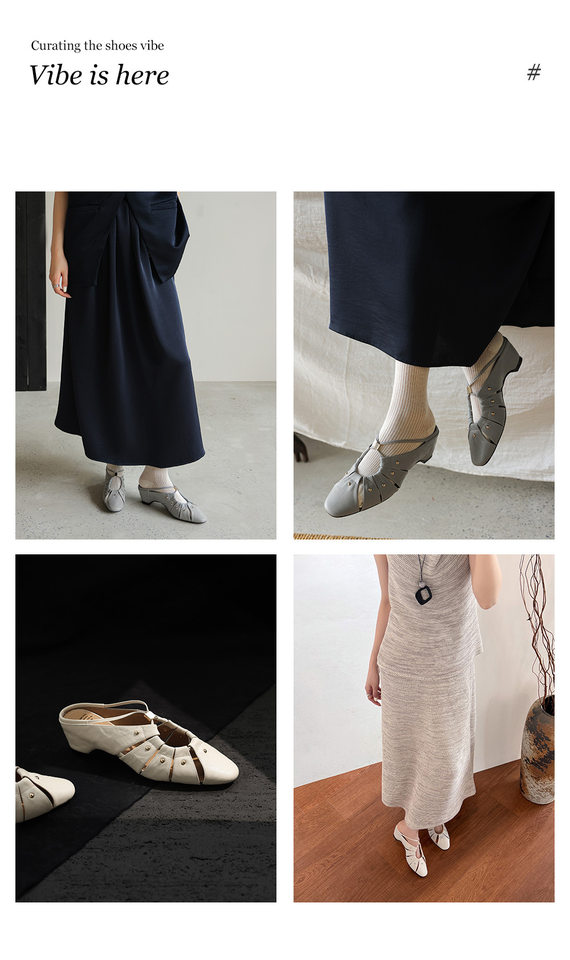 Sandal cao gót nữ mũi nhọn hở mũi, gót 5.5 cm, phong cách vintage đinh tán rỗng — Xám xanh chi tiết 1