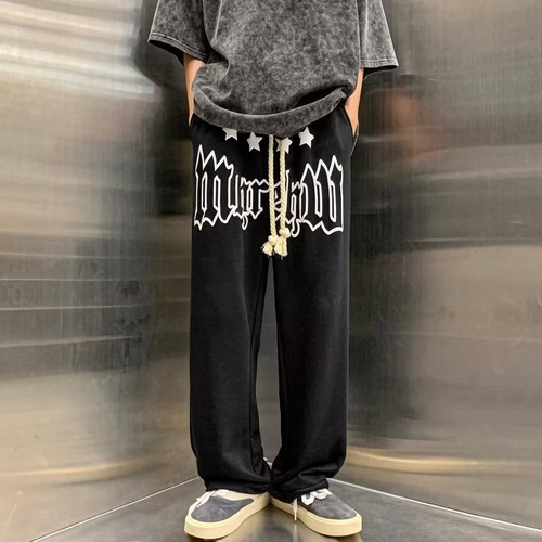 American Retro Men's Streetwear Loose Wide Leg Straight Leg Sweatpants Winter Casual Pants