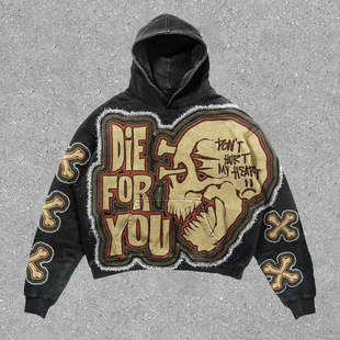 Harajuku Fashion Vintage Skull Print Hoodie y2k Couple Street Costume Hoodie Couple
