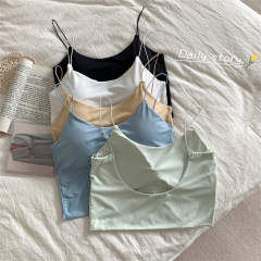 Summer thin shoulder straps, beautiful back tube top, ice silk seamless and comfortable gathered camisole for girls, chest strap and chest pad inner wear
