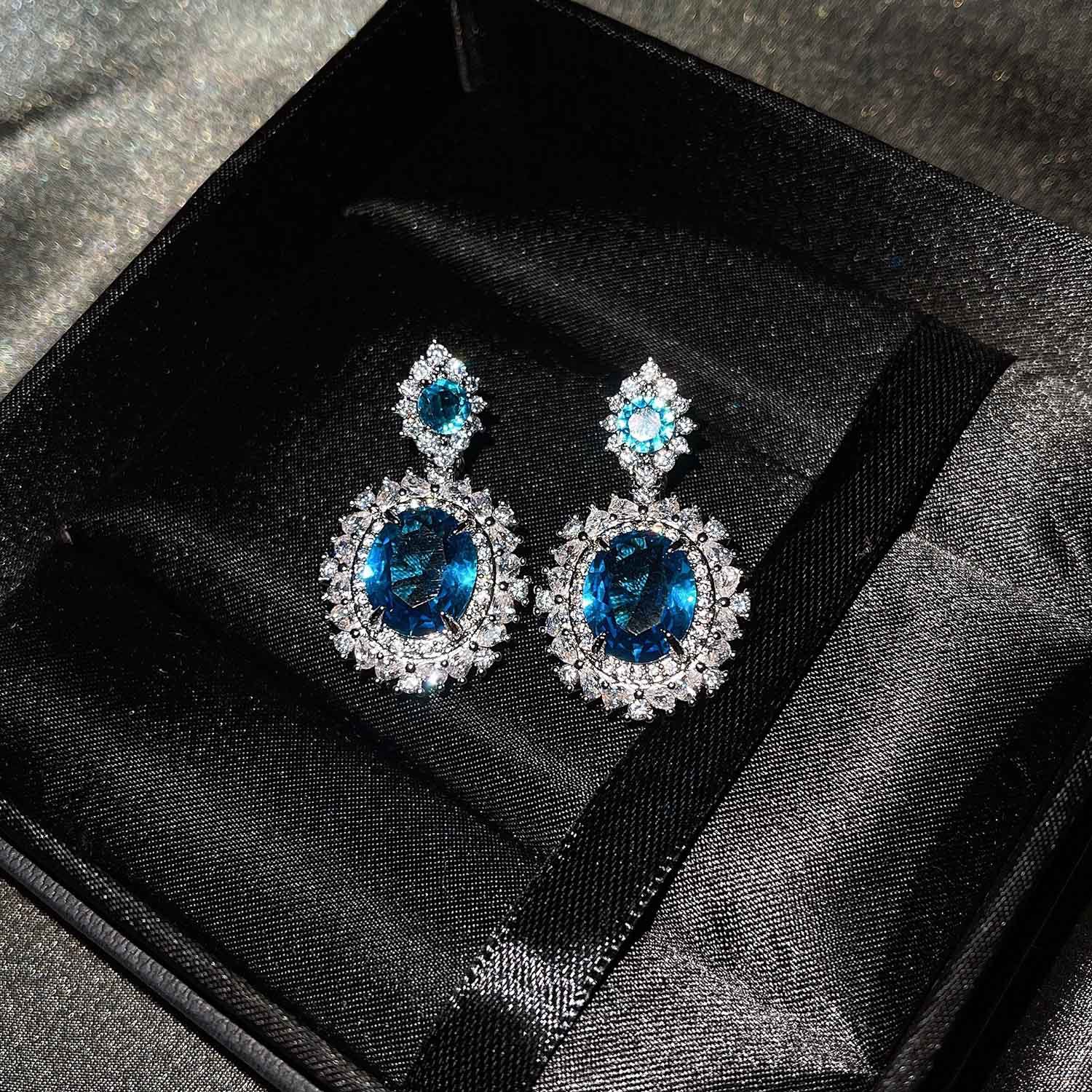 Europisches und amerikanisches neues LuxusFarbschatzSet mit see blauem TopasRing CitrinOhrringe rosa DiamantHalskettepicture14