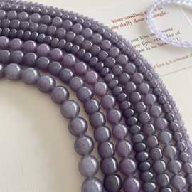 烟紫色圆珠石英岩玉和田玉色优化玉石diy圆珠老型珠半成品串珠