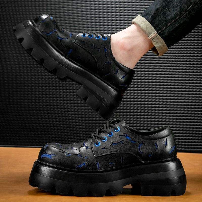 ShoeVault 2025 Nieuwe dikke zolen, modieuze leren schoenen met een hoogteverhogend effect, Derby Distressed Cracks, boardschoenen voor heren_voghion.com