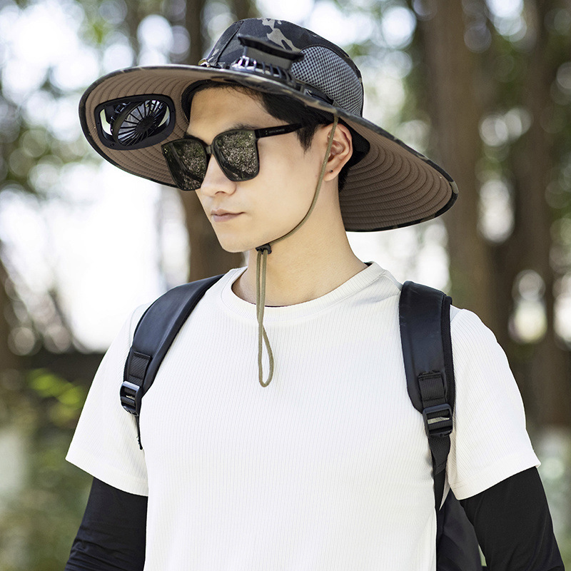 夏のソーラーファンハット屋外登山 + USB 充電サンハット大人の釣り日焼け止め帽子ファン付き|undefined