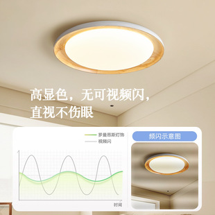 Ultra-Thin Normcore Walnut Color Led Ceiling Lamp Retro Mid-Century Style Bedroom Lamp Round Wabi-Sabi Style Study Room Lamp