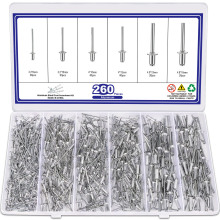 260pcs 铝铁GB12618开口型扁圆头抽芯铆钉M3.2M4M4.8跨境套装