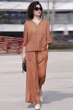 两件套复古女套装2025新款夏季休闲韩版中年妈妈上衣领显阔腿裤