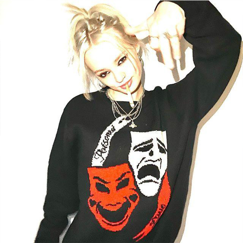 Funny skull loose fitting pullover for autumn winter, men's and women's round neck knitted sweater Y2K personalized_voghion.com