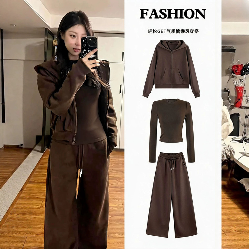 Women's autumn casual wide-leg pants set, Korean style, relaxed and loose, oversized, versatile, Jimo sweatshirt Women's autumn casual wide-leg pants set, Korean style, relaxed and loose, oversized, versatile, Jimo sweatshirt