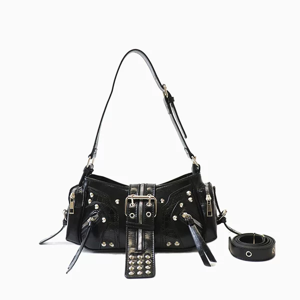 Motorcycle Punk Rivet Belt Bag Motorcycle Style Single Shoulder Armpit Bag Cross-Border European and American Retro Bag Women's Crossbody Bag Trendy