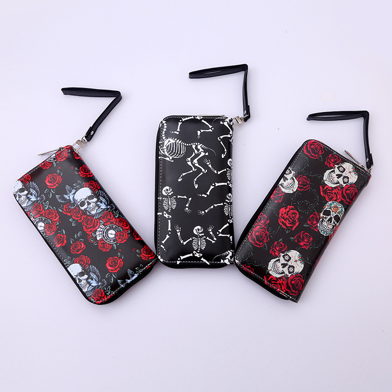 Foreign Trade New Wallet Color Skull Long Wallet European and American Retro Skull Printed Women's Clutch Bag Foreign Trade New Wallet Color Skull Long Wallet European and American Retro Skull Printed Women's Clutch Bag