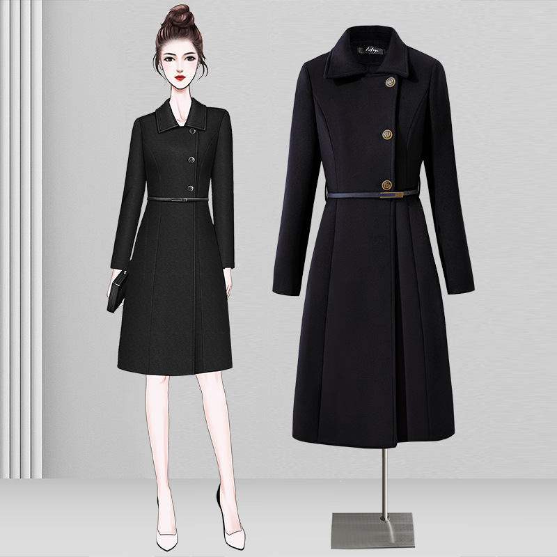 售楼部工作服大衣女冬职业中长款银行案场客服物业工装毛呢外套厚