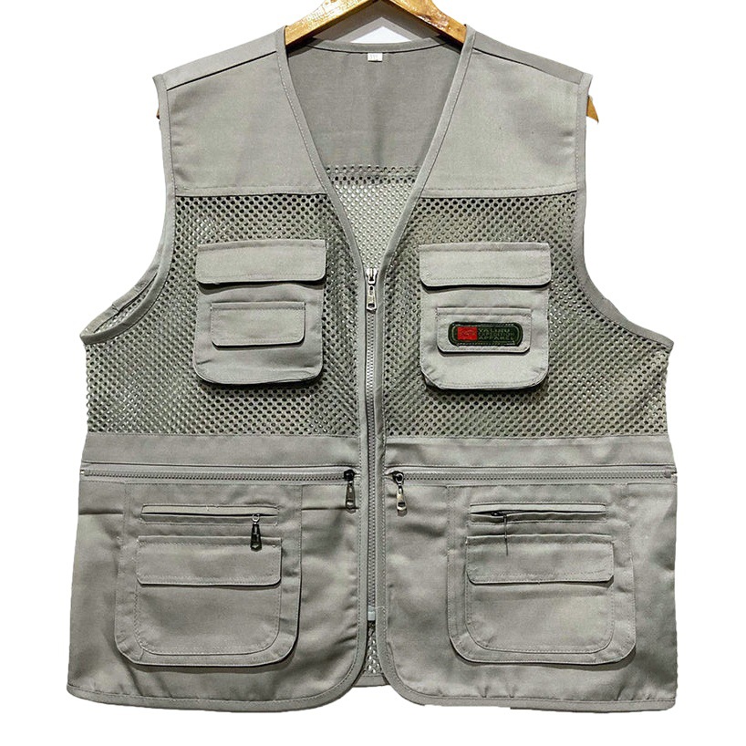 Chaleco de camuflaje multi-bolsillo al aire libre Chaleco de los hombres de mediana edad y ancianos más el tamaño ropa de trabajo Chaleco de pesca delgada primavera y otoño de los hombres