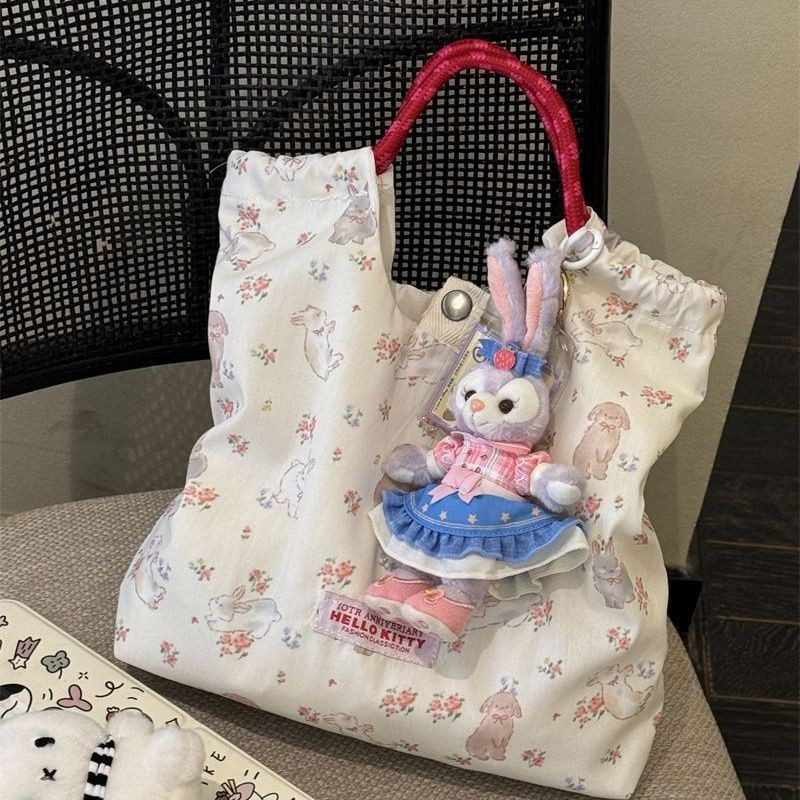 碎花单肩帆布包学生女单肩包大容量手提袋托特通勤包包潮潮流元素