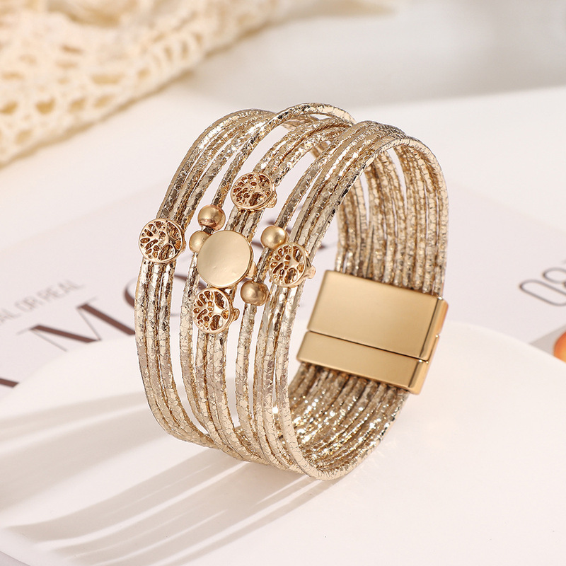 New Bohemian Style Women's Life Tree Bracelet Alloy Magnet Buckle Multi-Layer Pu Leather Mix and Match Fashion Bracelet New Bohemian Style Women's Life Tree Bracelet Alloy Magnet Buckle Multi-Layer Pu Leather Mix and Match Fashion Bracelet