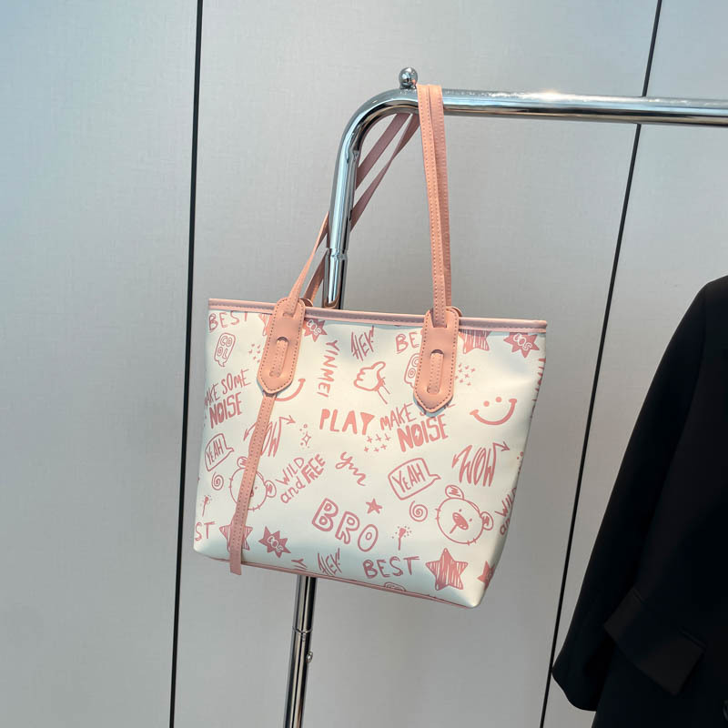 Bolso para axila de gran capacidad 2024 otoño e invierno nuevo bolso de hombro con estampado de dibujos animados lindo bolso de arte dulce