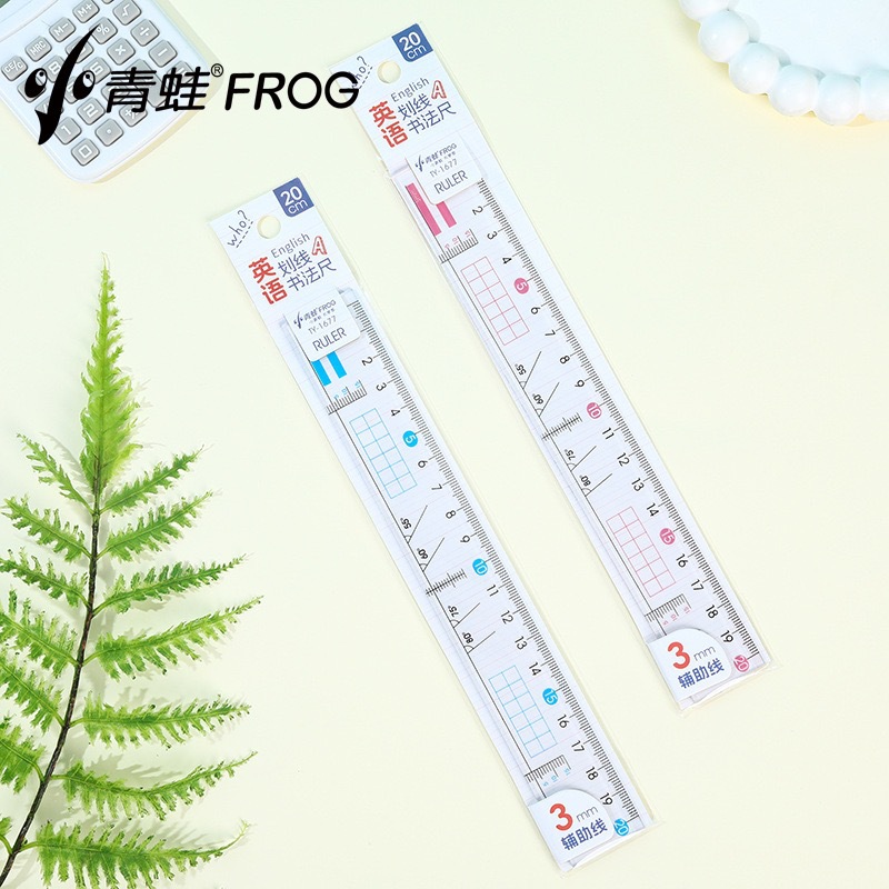Little Frog 1677 Student Multifunctional English Line Drawing Calligraphy Ruler Multifunctional High Transparency 20cm Long Scale Straight Ruler