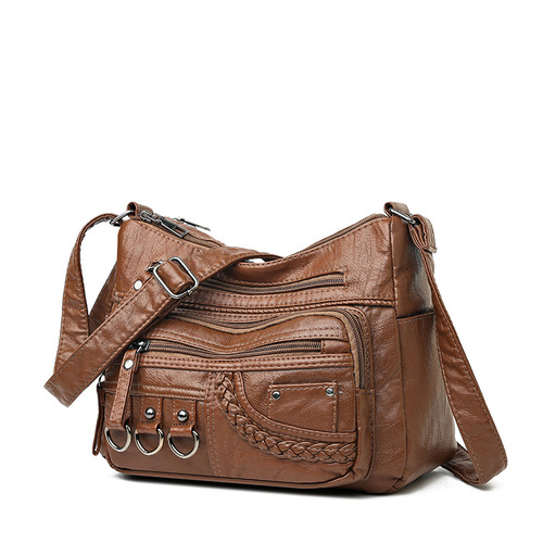 Cross-border new fashion large space woven crossbody bag Korean style simple and elegant multi-compartment soft leather high-end feel