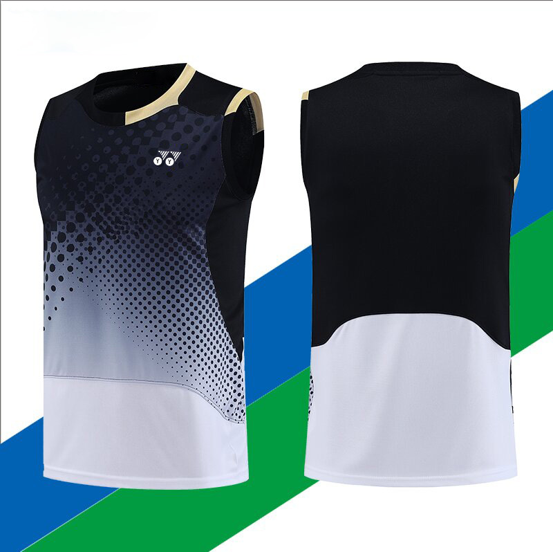 YY 배드민턴 의류 남녀 동일 스타일 빠른 건조 의류 여름 티셔츠 통기성 민소매 스포츠 탁구 팀 의류 세트