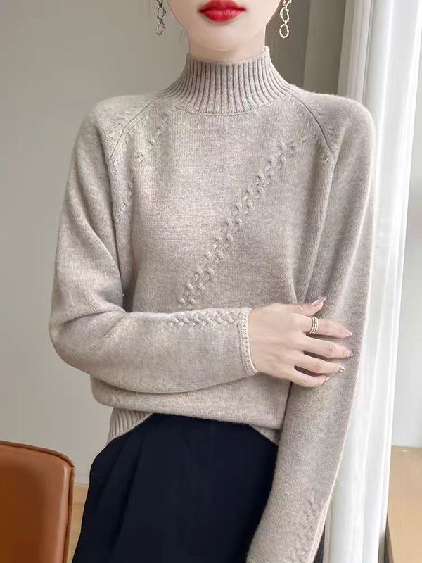 羊绒毛衣女25秋冬新款半高领打底衫加厚针织衫内搭上衣宽松纯色麻|undefined
