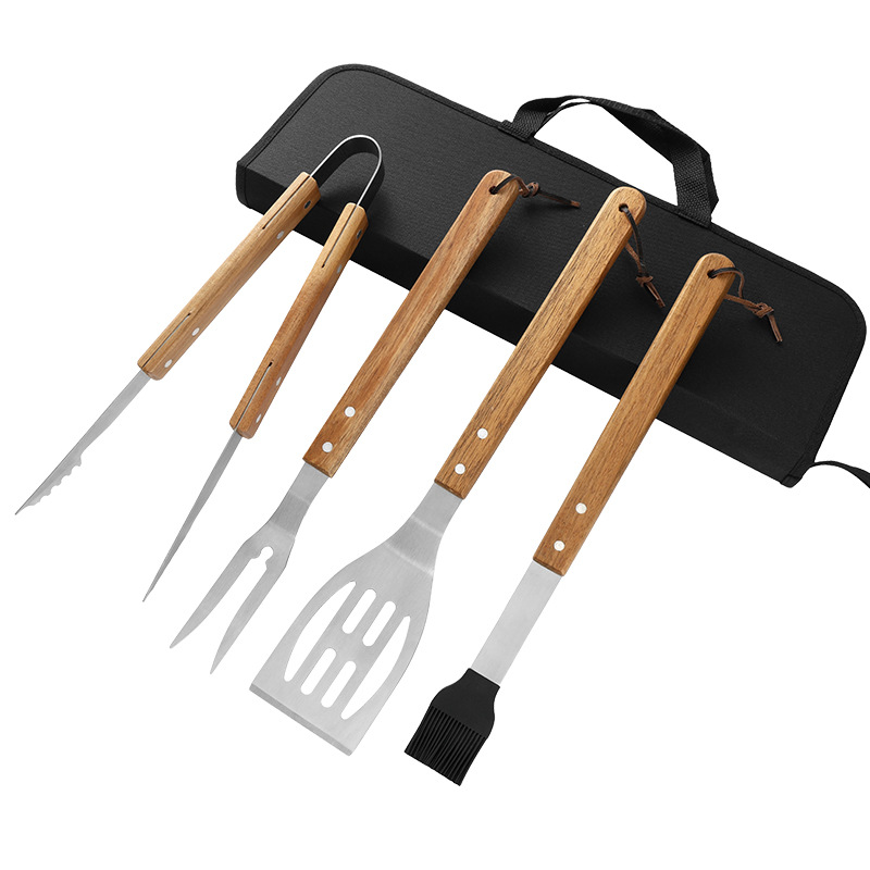Ventas transfronterizas calientes de acero inoxidable parrilla set herramientas de campamento al aire libre BBQ horquilla parrilla set bolsa de tela combinada
