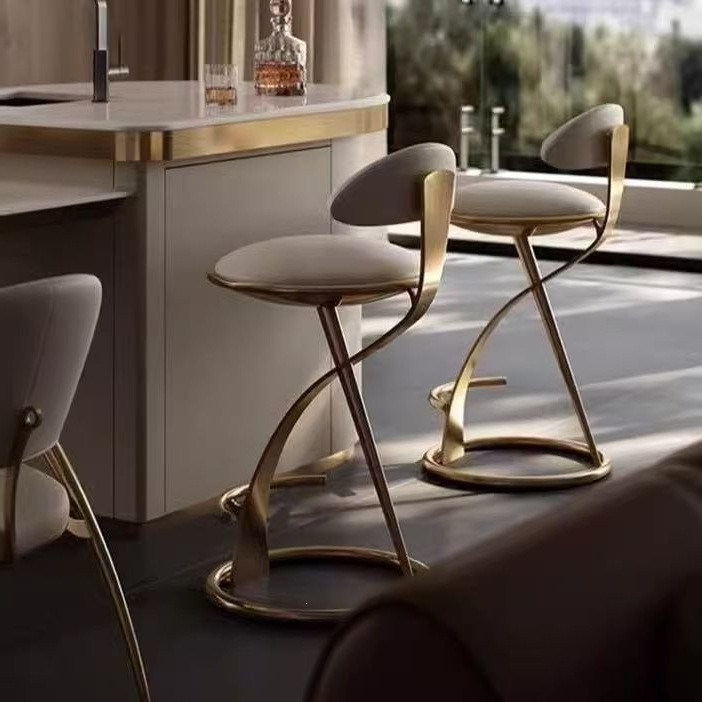 Simple and Luxurious Modern Stainless Steel Bar Chair, Villa Bar Chair, Italian-Style Home High Stool, Black Chair Frame, Metal