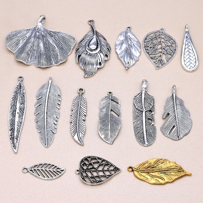 Xizang Silver Retro Fashion Commuter Ginkgo Leaf Peacock Feather Cut Out Leaf Pendant DIY Necklace Jewelry Accessories