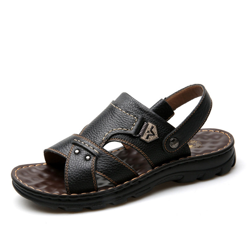 Dép sandal nam da bò lớp đầu hở ngón quai hậu thoáng khí — 10498 màu đen, Màu nâu 10498 chi tiết 19