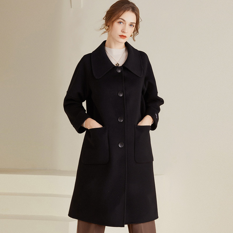 Double-sided Wool Coat Winter New Single-breasted Long Shoulder Sleeve Doll Collar Casual Elegant Simple Coat Double-sided Wool Coat Winter New Single-breasted Long Shoulder Sleeve Doll Collar Casual Elegant Simple Coat