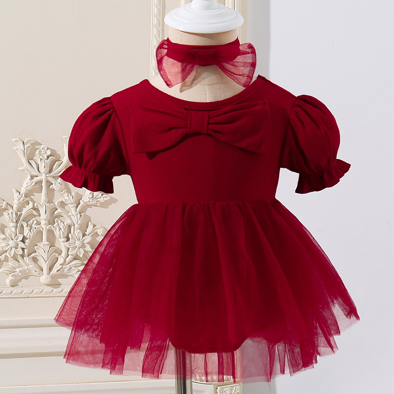 앙콜라 레드 버블 보타이 드레스