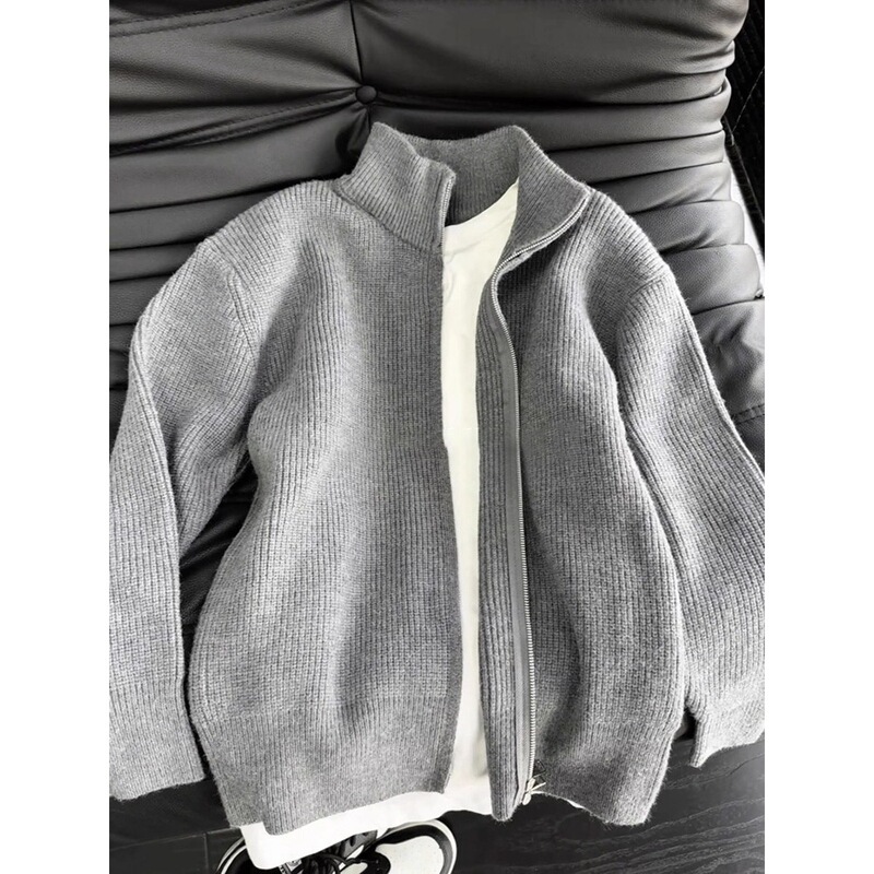Cleanfit Zipper Sweater Men's Autumn and Winter New Lazy Style Knitted Cardigan Jacket High-End Stand-Up Collar Jacket