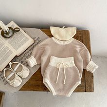 ins 2025秋装婴幼儿0-3岁女宝宝珠地粗针套头衫+拼色裤子2件套装