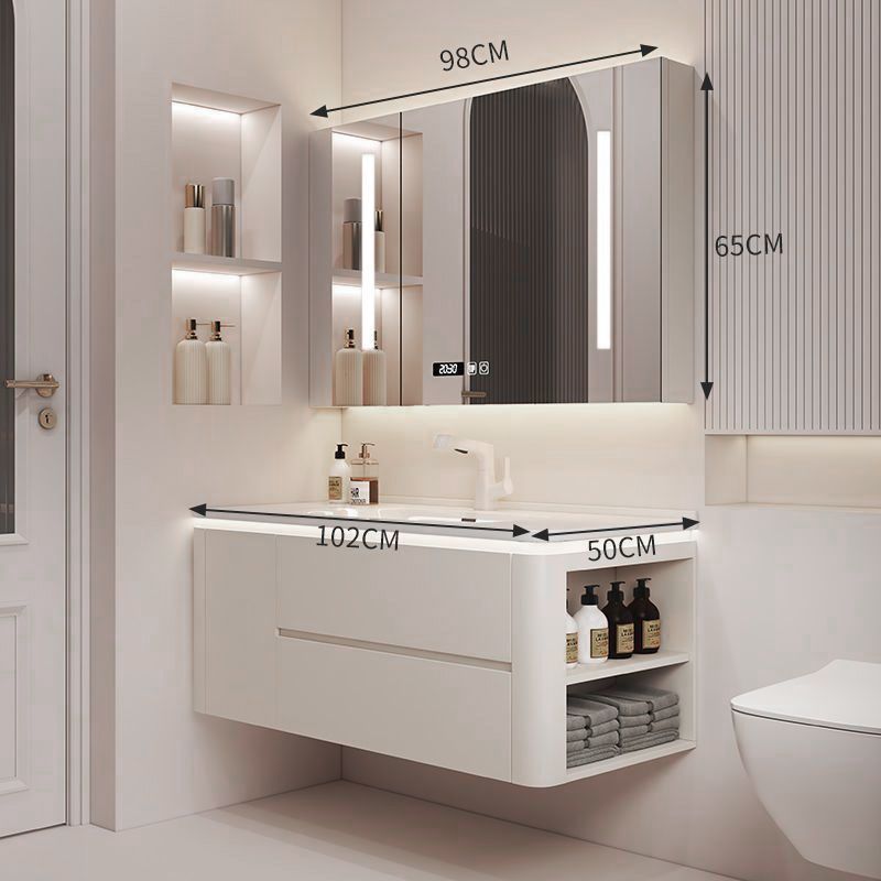 シンプルなクリーム風洗面台陶磁器一体盆現代トイレ知能実木浴室キャビネットセット洗面器|undefined