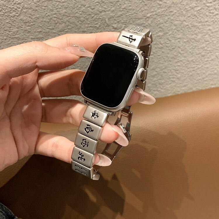 Suitable for Applewatch8 Watch Strap 9 Metal Apple Watch Stainless Steel Se67 Mahjong New Niche Fine Model