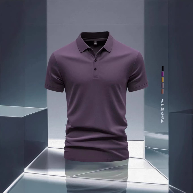 Popular Polo Shirt Men's Short-Sleeve T-Shirt with Turn-Down Collar, Trendy Retro Spring and Summer Solid Color Top, American-Style Half-Sleeve