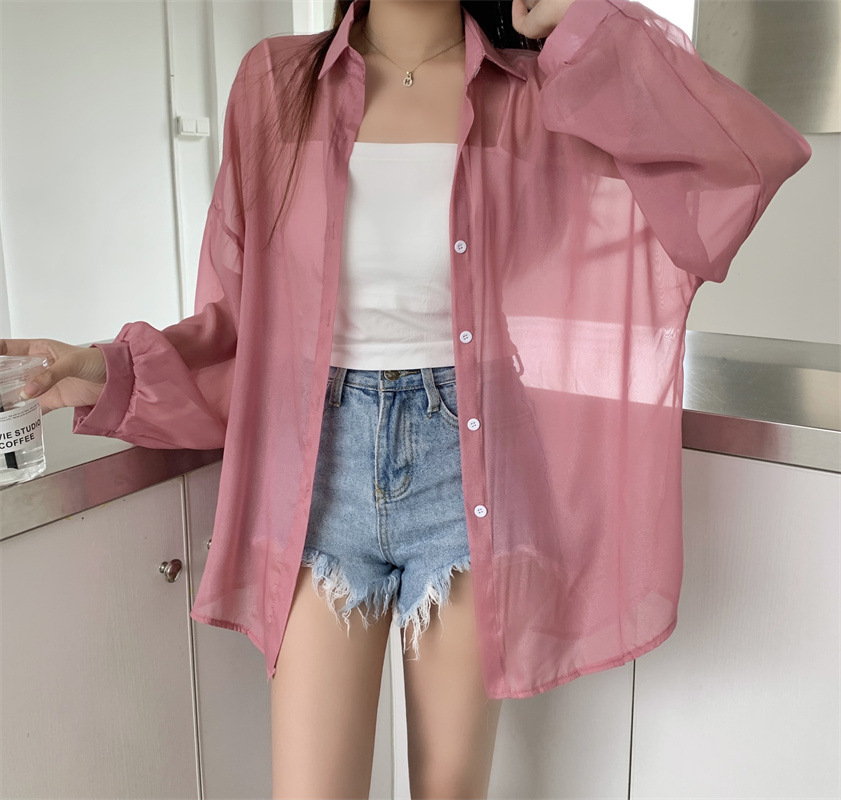 112g Weight Long Sleeve Sleeve Length Single Breasted Placket Type Shirtsleeve Sleeve Type Polyester, Chiffon Fabric Type Regular Top Length Cardigan Tops Type Holiday Occasion Shirt Collar Neckline Loose Fit Type Solid Color Pattern Summer, Spring Season Women's Gender Casual Style Wholesale Women's Casual Solid Color Long Sleeve Blouses 49