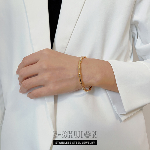 Simple and elegant style golden bamboo titanium steel plain bracelet ins internet celebrity same style solid stainless steel hand jewelry wholesale