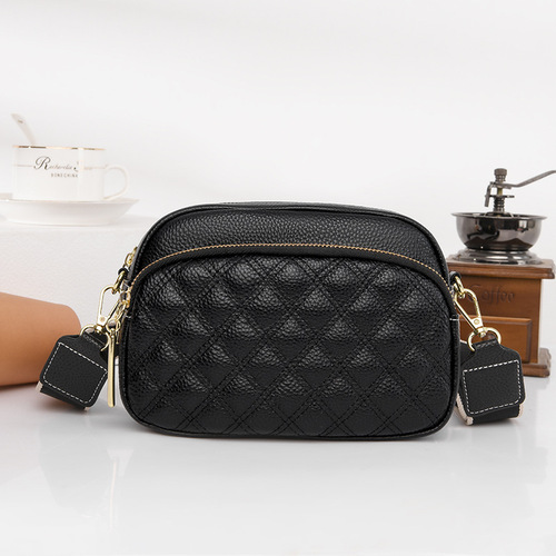 Source manufacturer genuine leather women's bag 2024 new fashion rhombus crossbody small bag women's single shoulder soft leather women's small bag