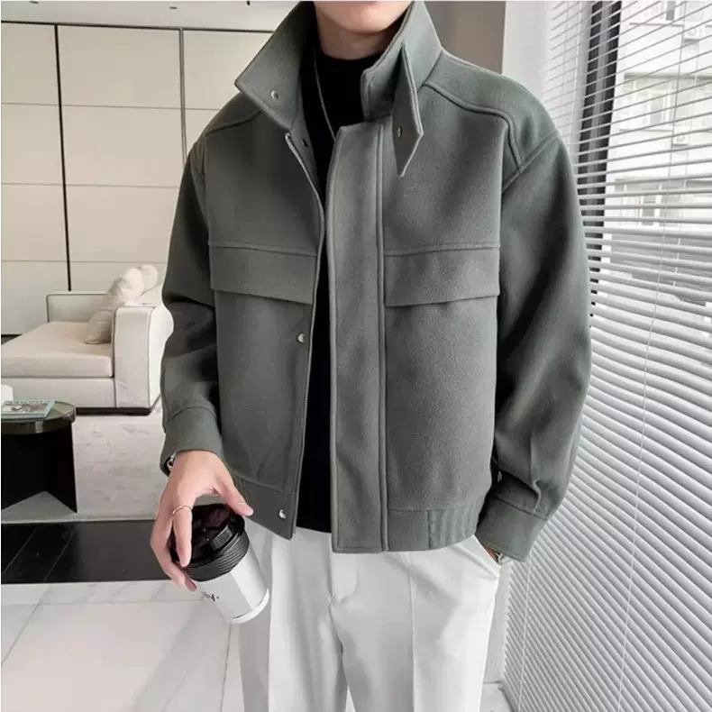 感毛呢夹克男秋冬新款潮牌韩版痞帅潮流短款呢子加厚外套上衣