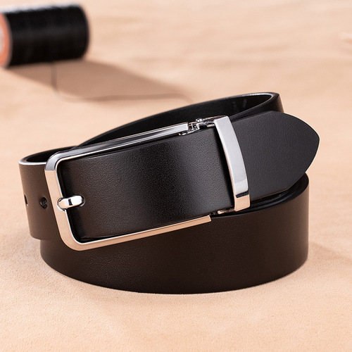 Pure cowhide leather belt fashion men's first layer cowhide alloy clip pin buckle genuine leather belt business leatherbelt