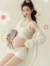 孕婦拍照服裝情侶寫真時尚白色吊帶針織唯美藝術照清新大肚媽咪照