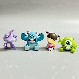 A Set of Four Monster Dolls, Sitting Posture and Furry Big Eyes, Car Desktop Ornaments, DIY Handmade Materials and Accessories