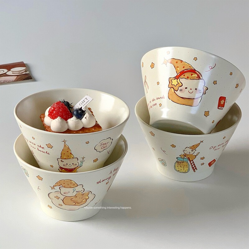 Trendy Ceramic Conical Bowl Ins Style High-Value Cute Rice Bowl Home Noodle Bowl Soup Bowl Breakfast Dessert Yogurt Bowl
