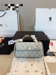 25春夏23pハンドルバッグ小香風ケリーキャビア牛革携帯バッグ高級菱格チェーン斜めがけバッグ