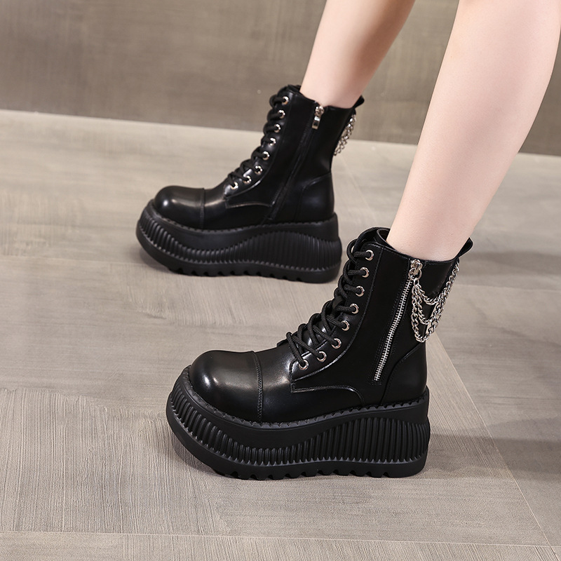 Boot Martin nữ cổ thấp đế dày tăng chiều cao, đế bánh xốp mềm — Màu be