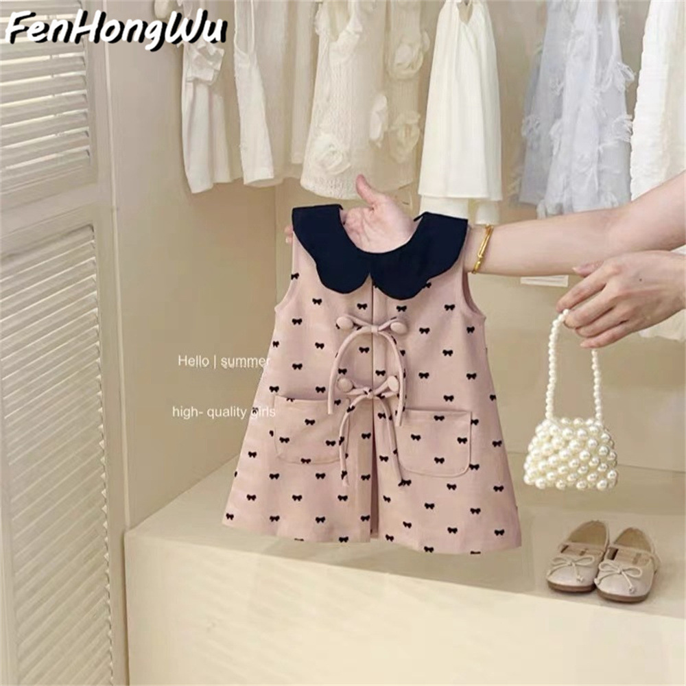 [Pink House] Girls Summer Lotus Pink Tank Top Baby Fashionable Cute Bow Dress Princess Dress