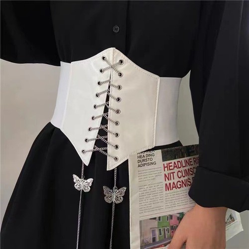Cross-border fashion new style belt with wide version butterfly chain women's girdle all-match sweater skirt belt for women