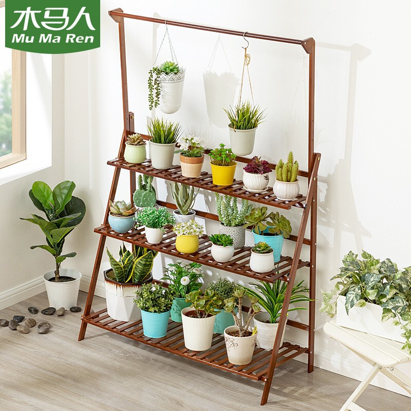 バルコニー花棚植木鉢植物棚バルコニー移動可能リビングホール用屋内木製床置き折りたたみ花棚|undefined